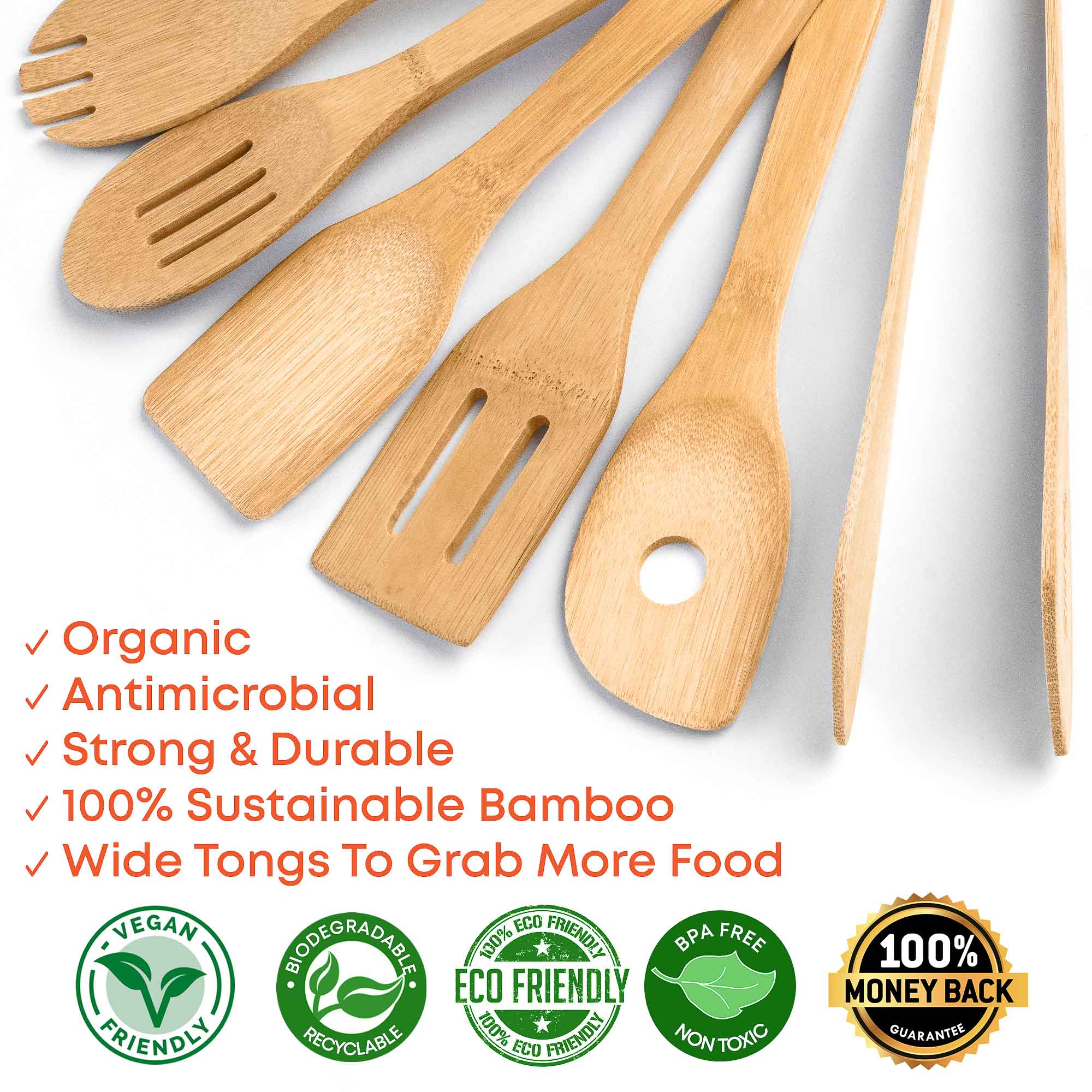 Bamboo Kitchen Utensils Set 8-Pack - Wooden Cooking Utensils for Bamboo Kitchen Utensils Set 8-Pack - Wooden Cooking Utensils for